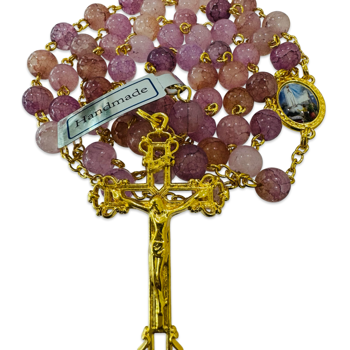 Pastel Marble Fatima Rosary with Gold Accents
