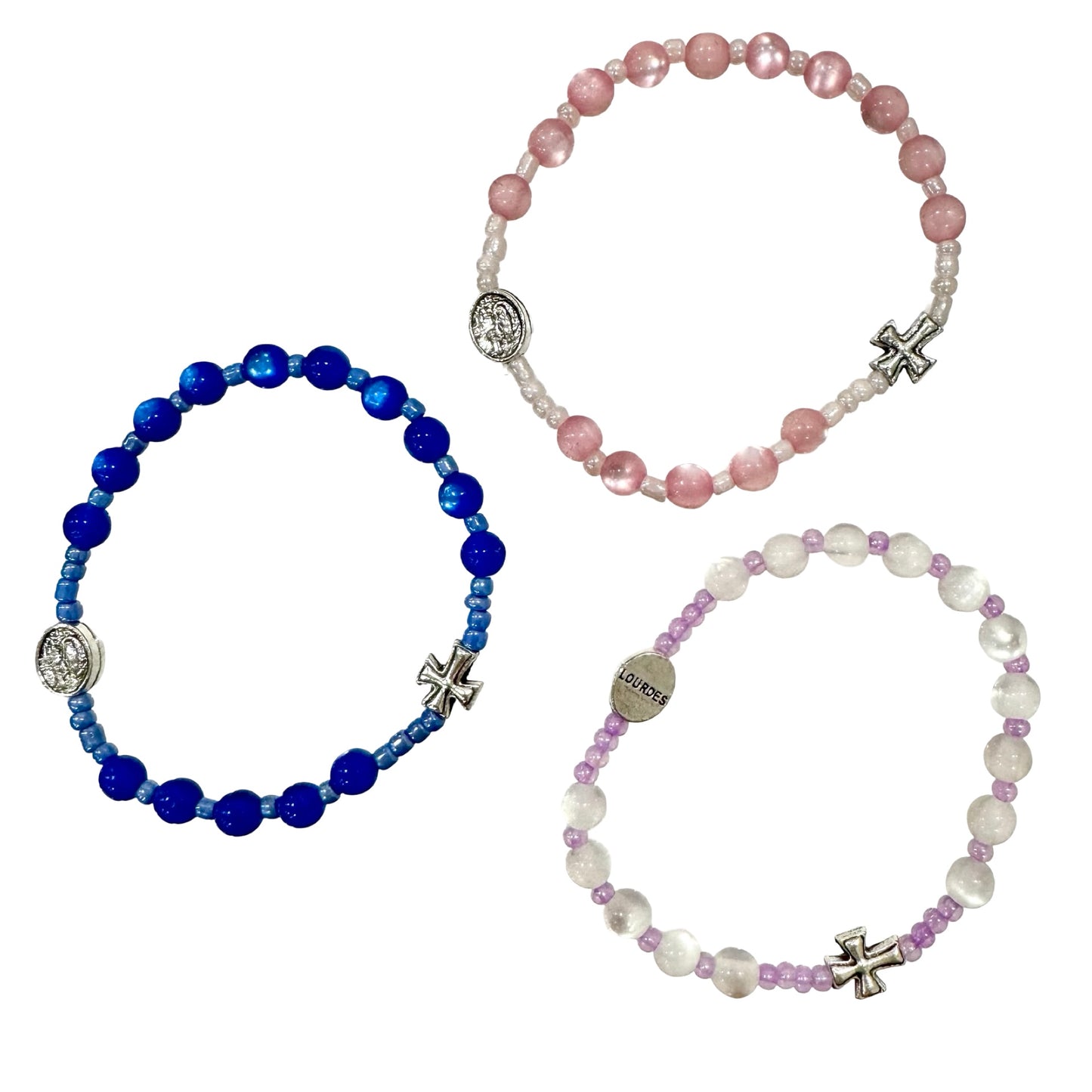 Our Lady of Lourdes Cross Bracelet in Multiple Colors
