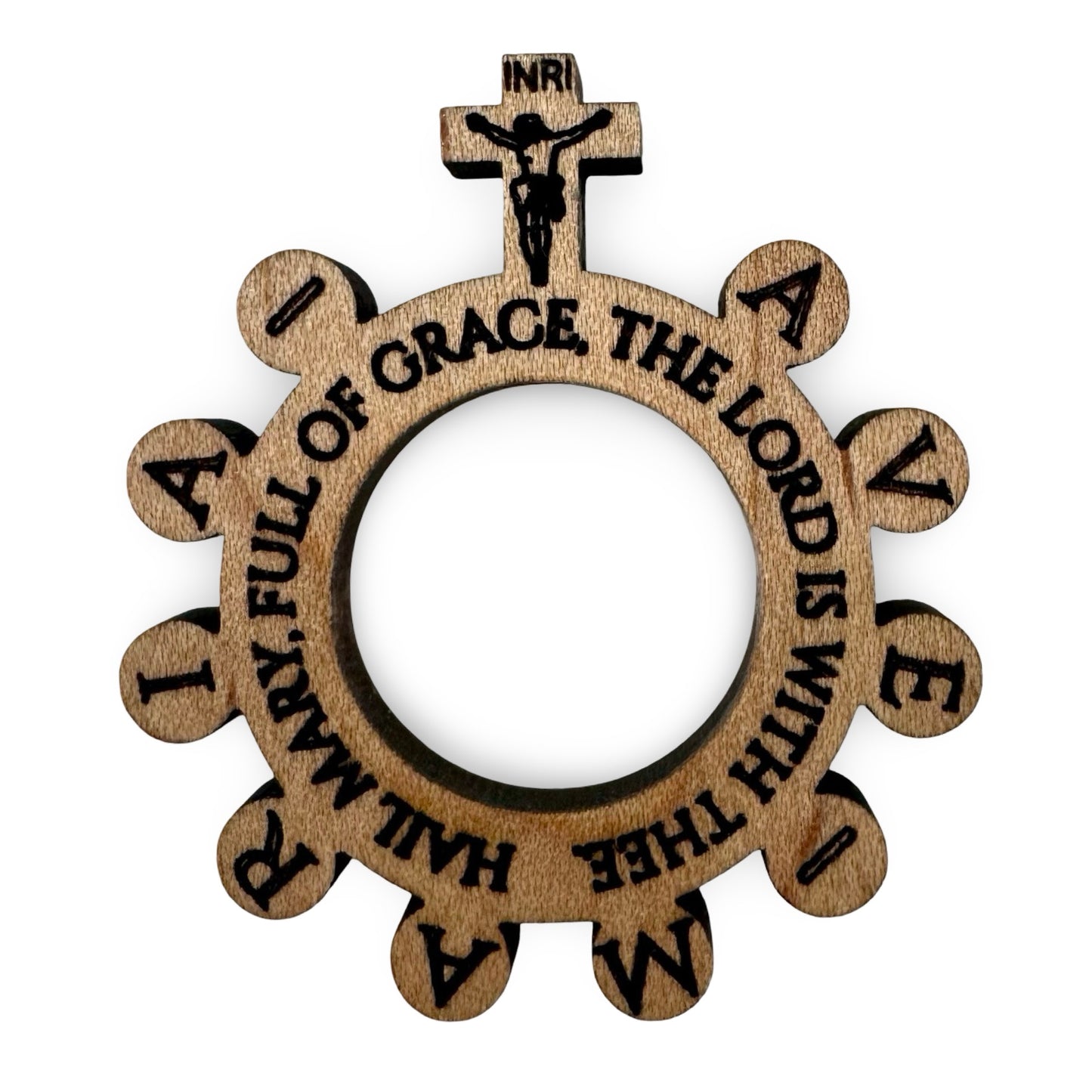 Handmade Wood Carved Rosary Ring