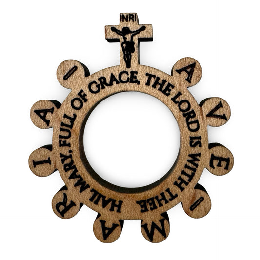 Handmade Wood Carved Rosary Ring