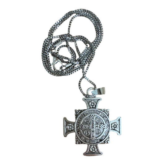 St. Benedict Silver Necklace with Chain