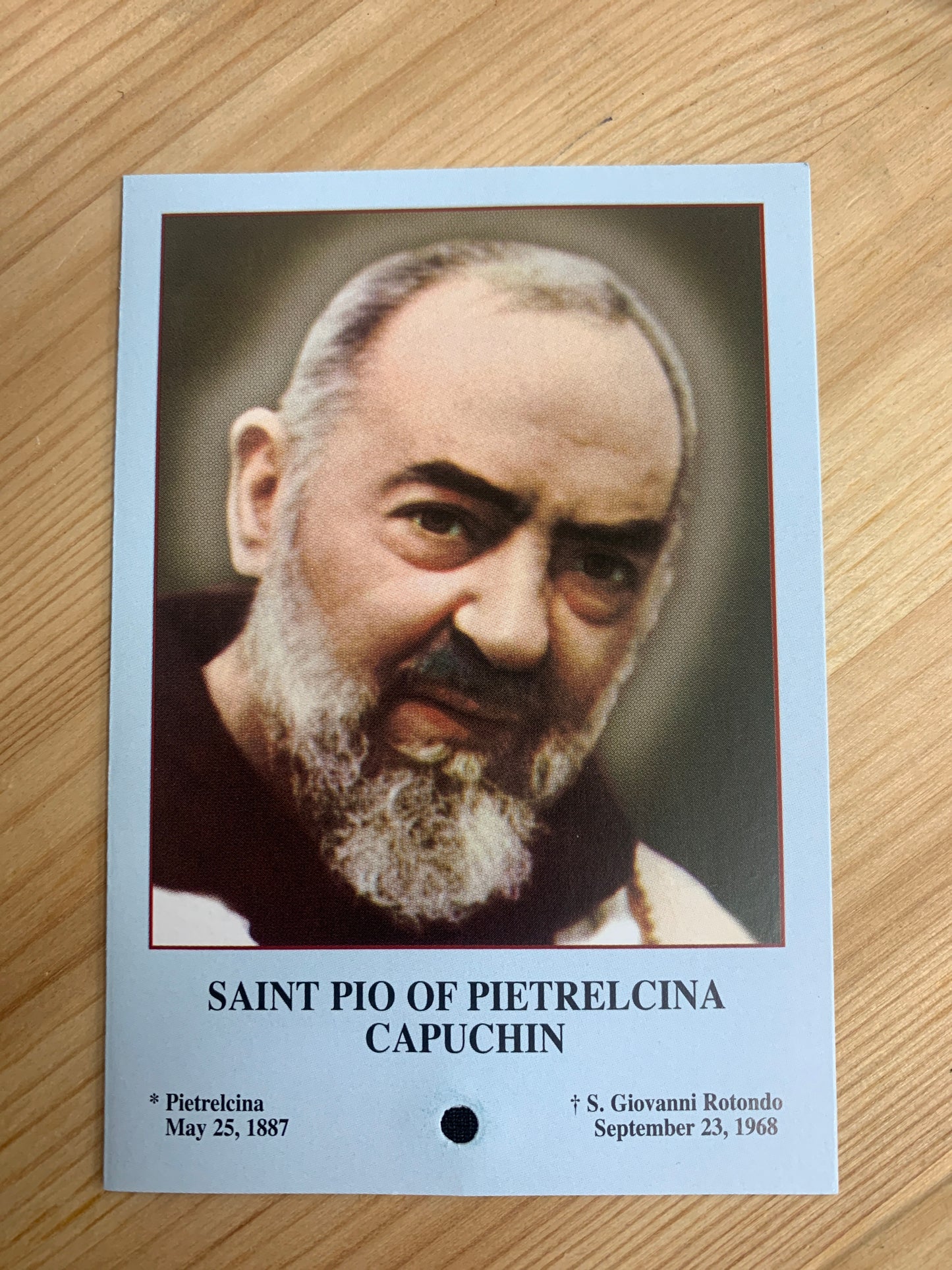 Padre Pio Prayer Card with Relic