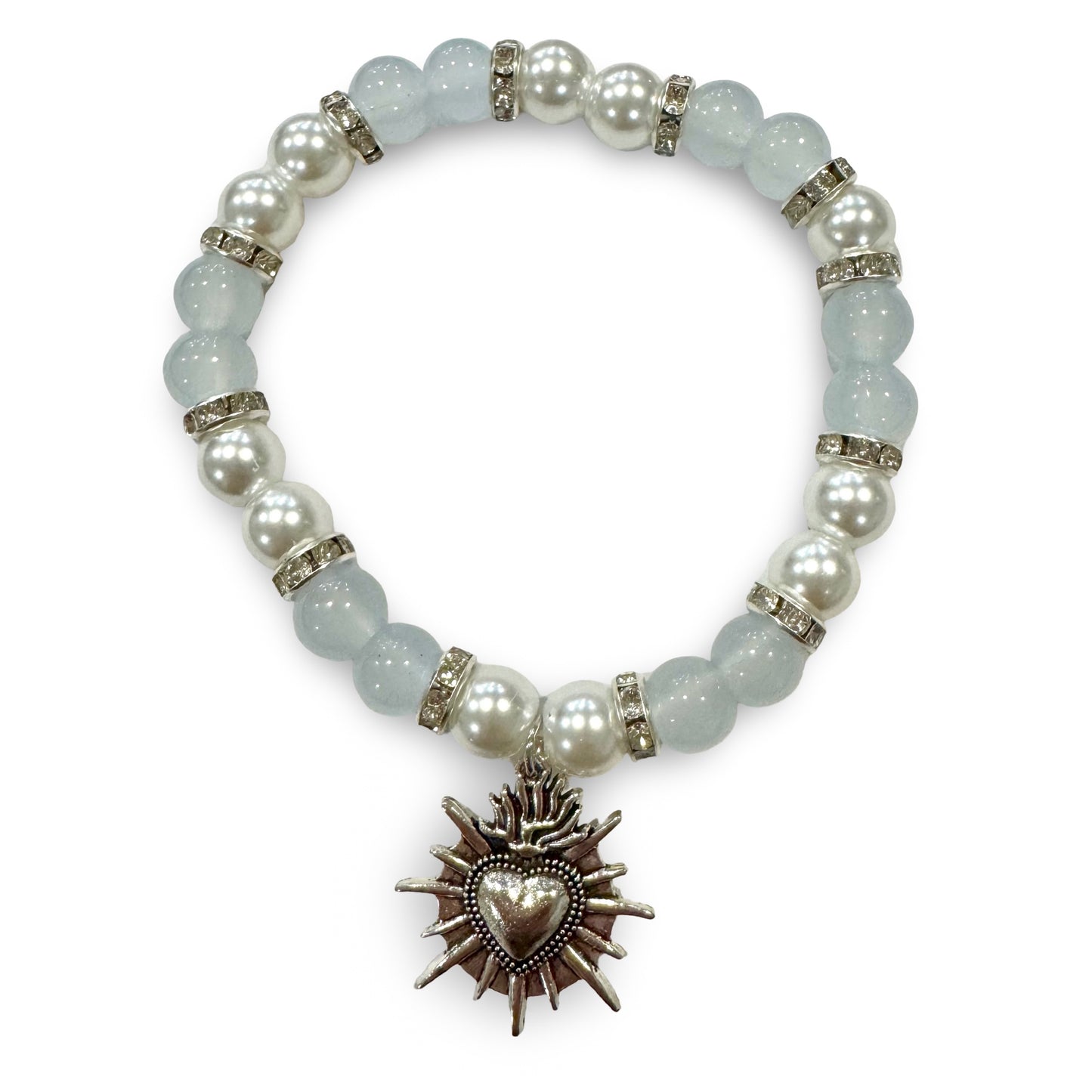 Large Pearl and Blue Sacred Heart Bracelet