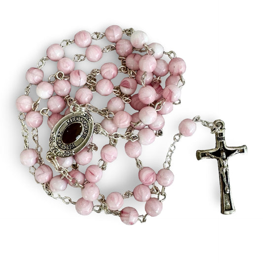 Marble Queen of Peace Rosary with Soil