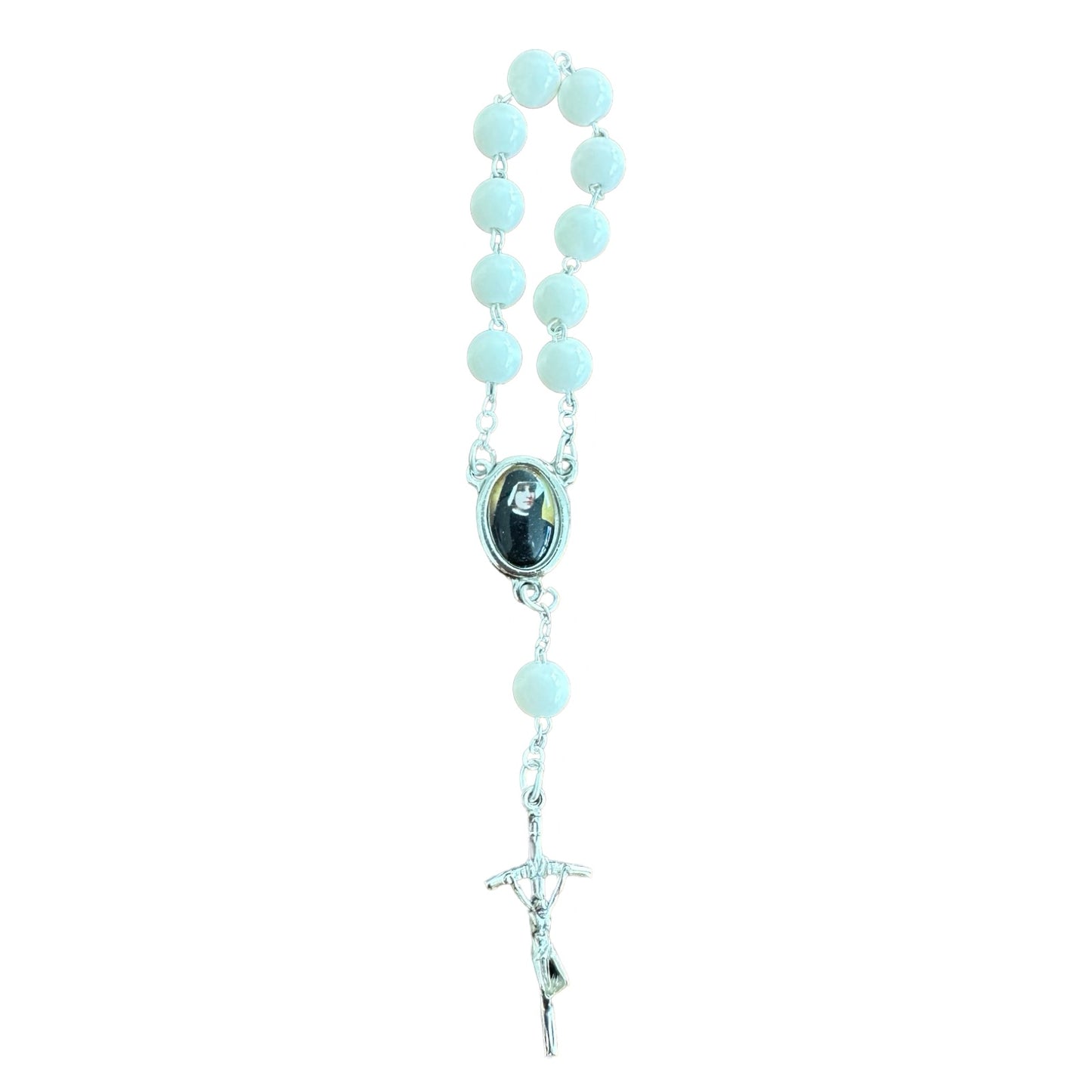 Round Marble St. Faustina Decade Rosary with Relic and Holy Card