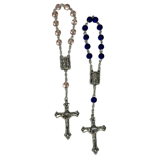 Round Crystal Lourdes Decade Rosary with Holy Card