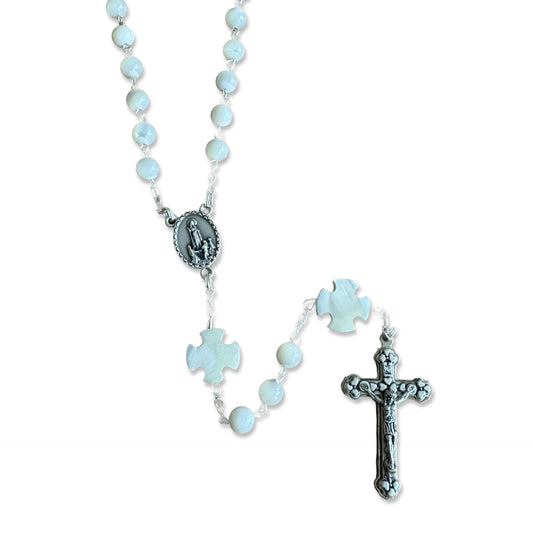 Mother of Pearl Fatima Rosary with Heart Accents