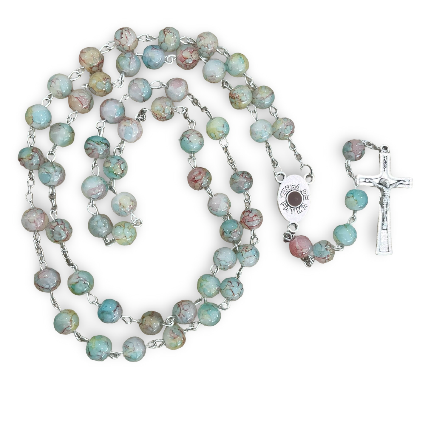 Long Marble Fatima Rosary with Soil