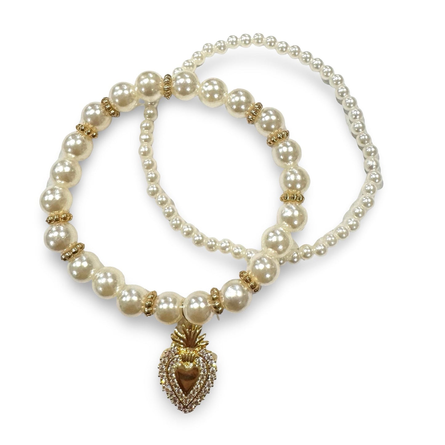 Sacred Heart of Jesus Pearl Bracelet Set