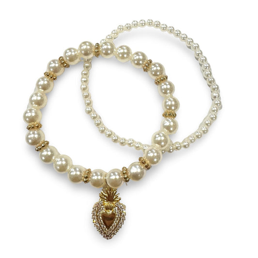 Sacred Heart of Jesus Pearl Bracelet Set