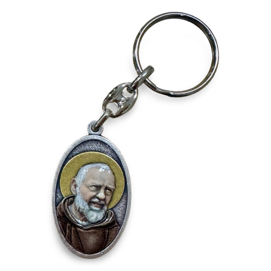 Padre Pio Painted Keychain
