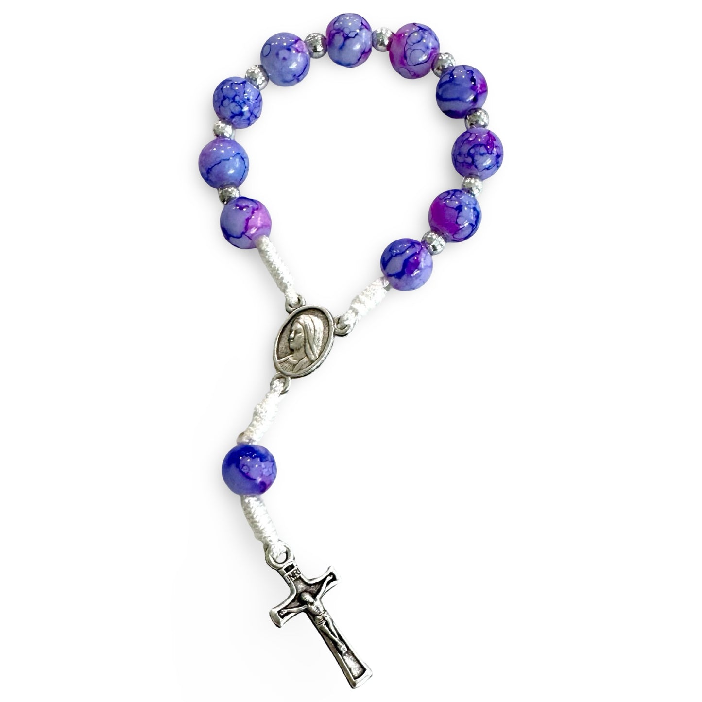 Marble Queen of Peace Cord Decade Rosary of Assorted Colors