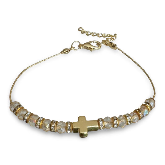 Gold Cross Rondelle Bracelet of Assorted Colors