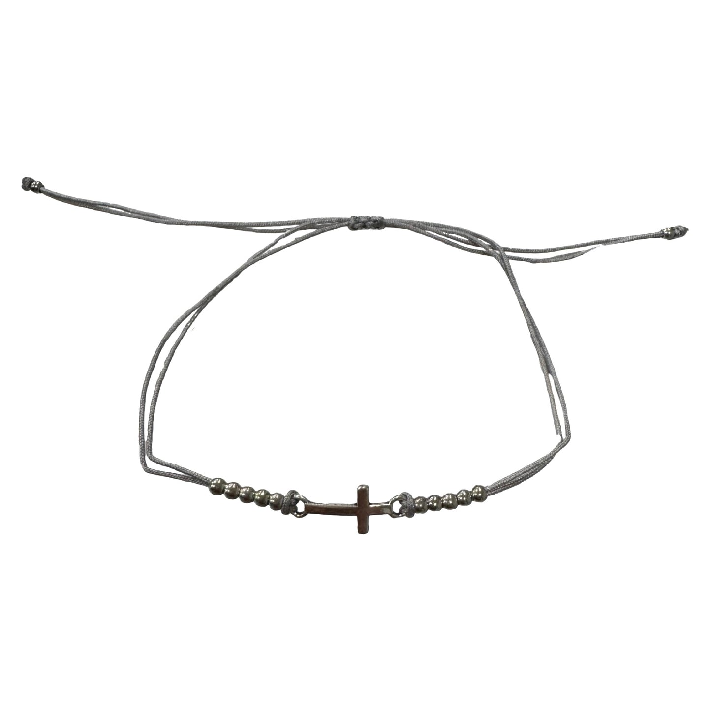 Adjustable Silver Cross with Beads Bracelet