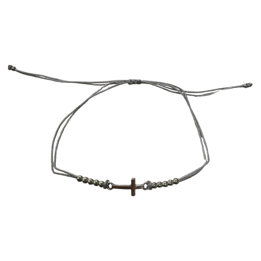 Adjustable Silver Cross with Beads Bracelet