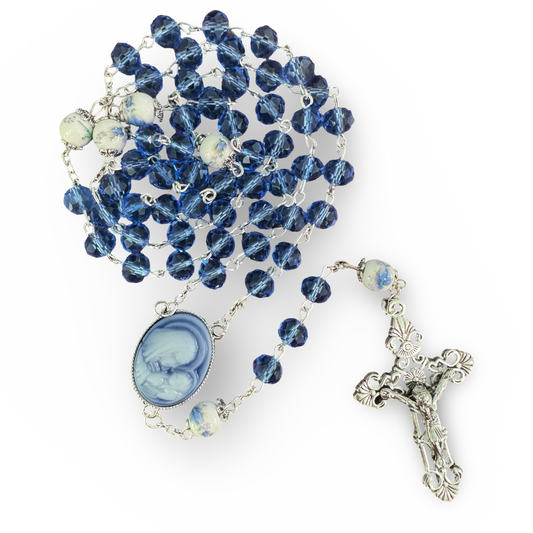 Embellished Blue and Floral Cameo Rosary