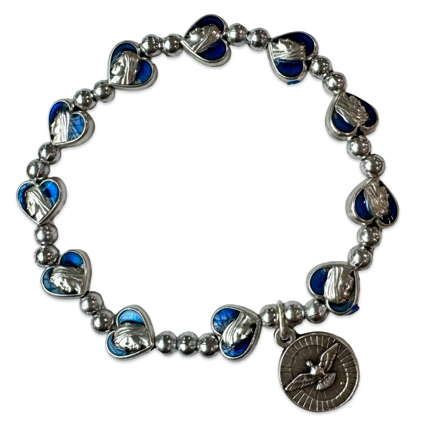 Padre Pio and Queen of Peace Blue Decade Bracelet