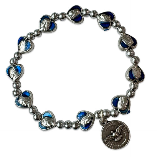 Padre Pio and Queen of Peace Blue Decade Bracelet