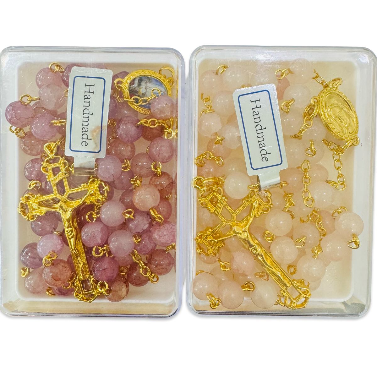 Pastel Marble Fatima Rosary with Gold Accents
