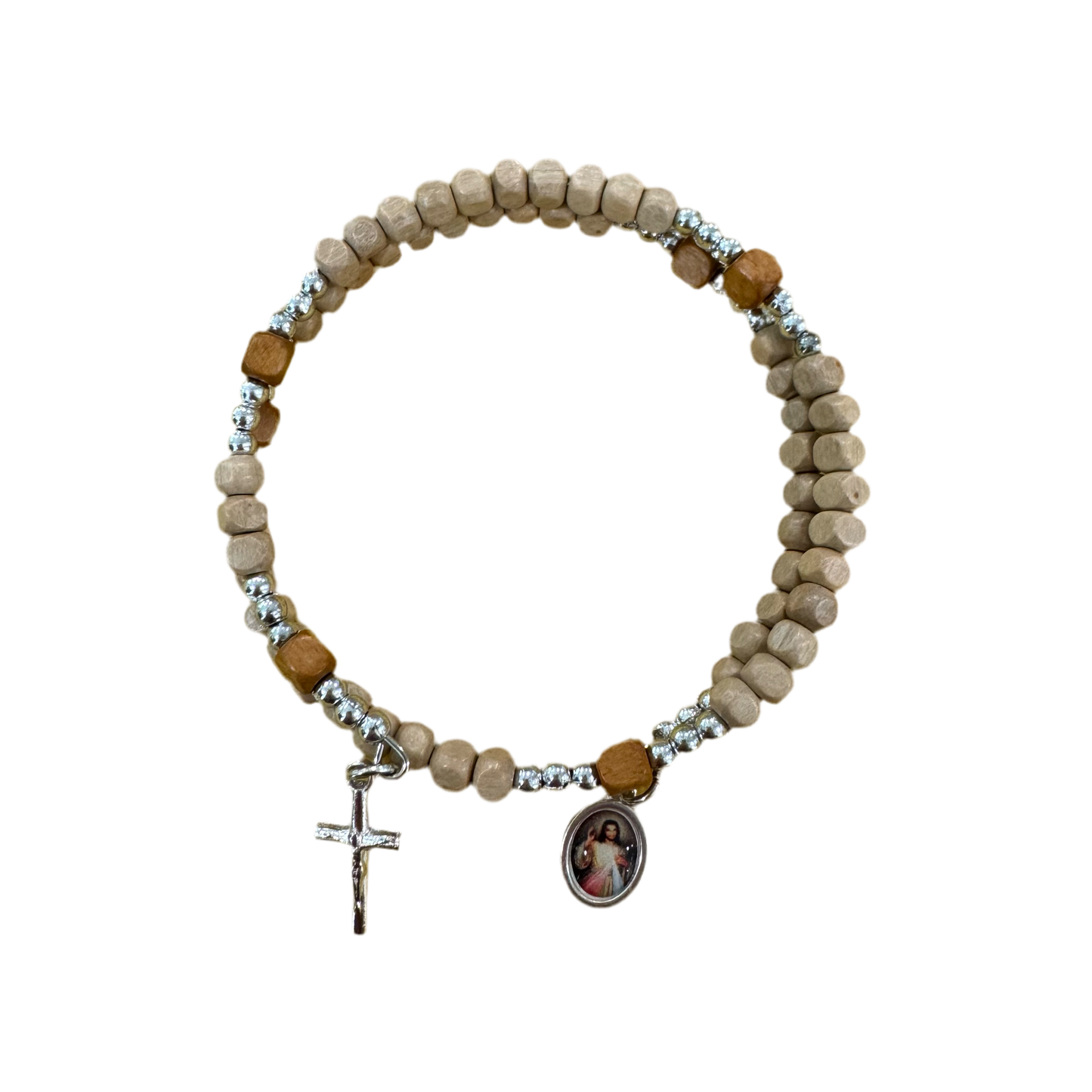 Square Wooden Wrap Rosary Bracelet with Wire Band