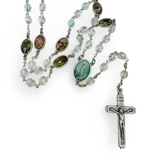 Crystal Stations of the Cross Chaplet with Colored Medals in Case