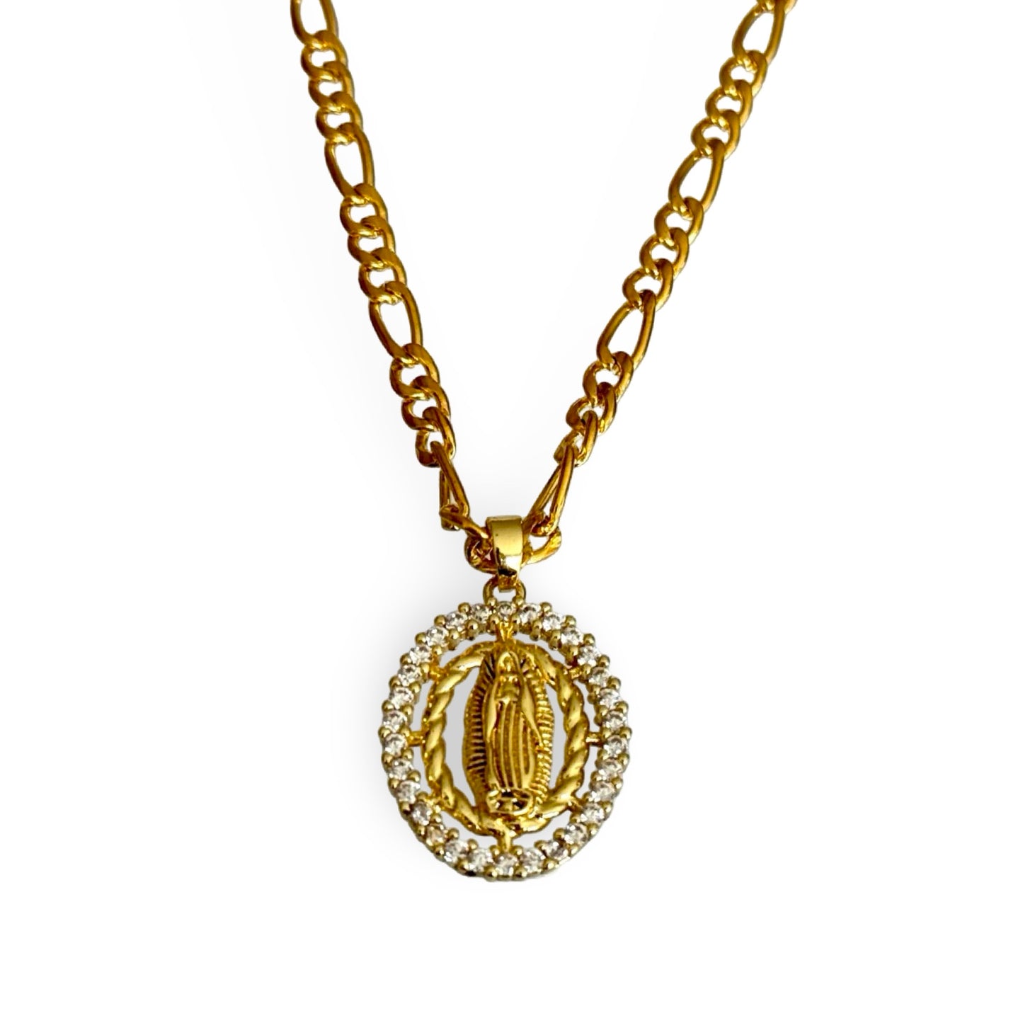 Large Our Lady Guadalupe Necklace with Double Border