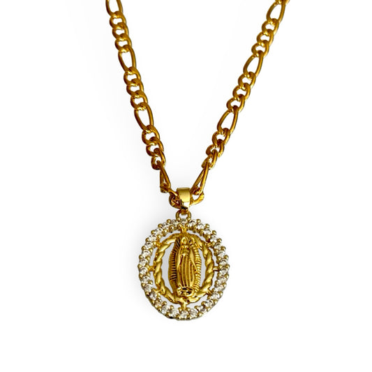 Large Our Lady Guadalupe Necklace with Double Border
