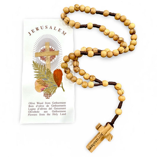 Jerusalem Rosary and Holy Card Touched to the Relic of the True Cross of Our Lord