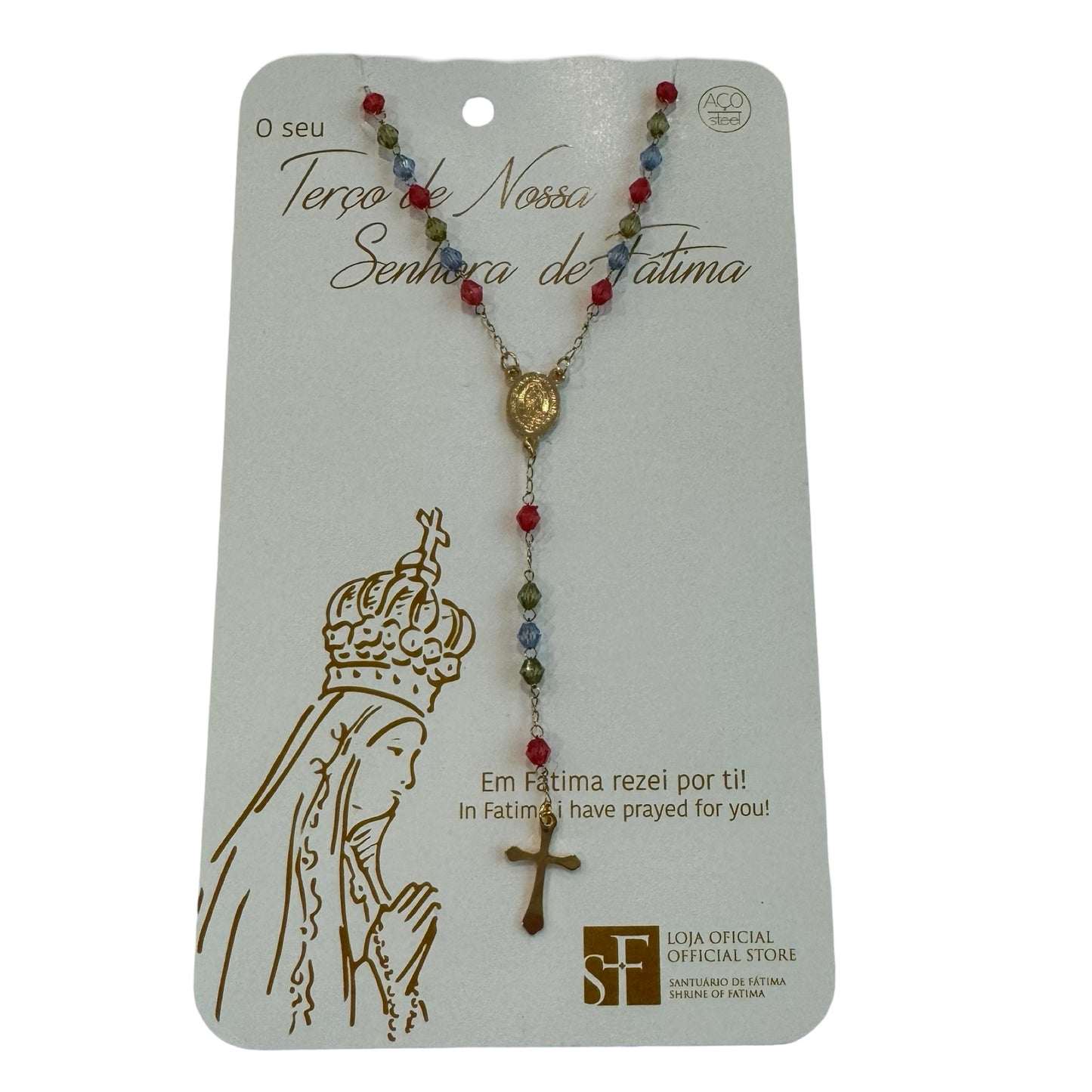 Gold and Crystal Rosary Necklace with Miraculous Medal