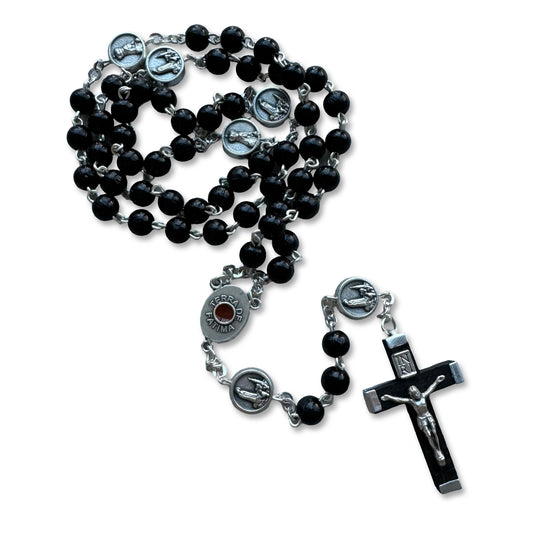 Black Wood Rosary with Soil from Fatima