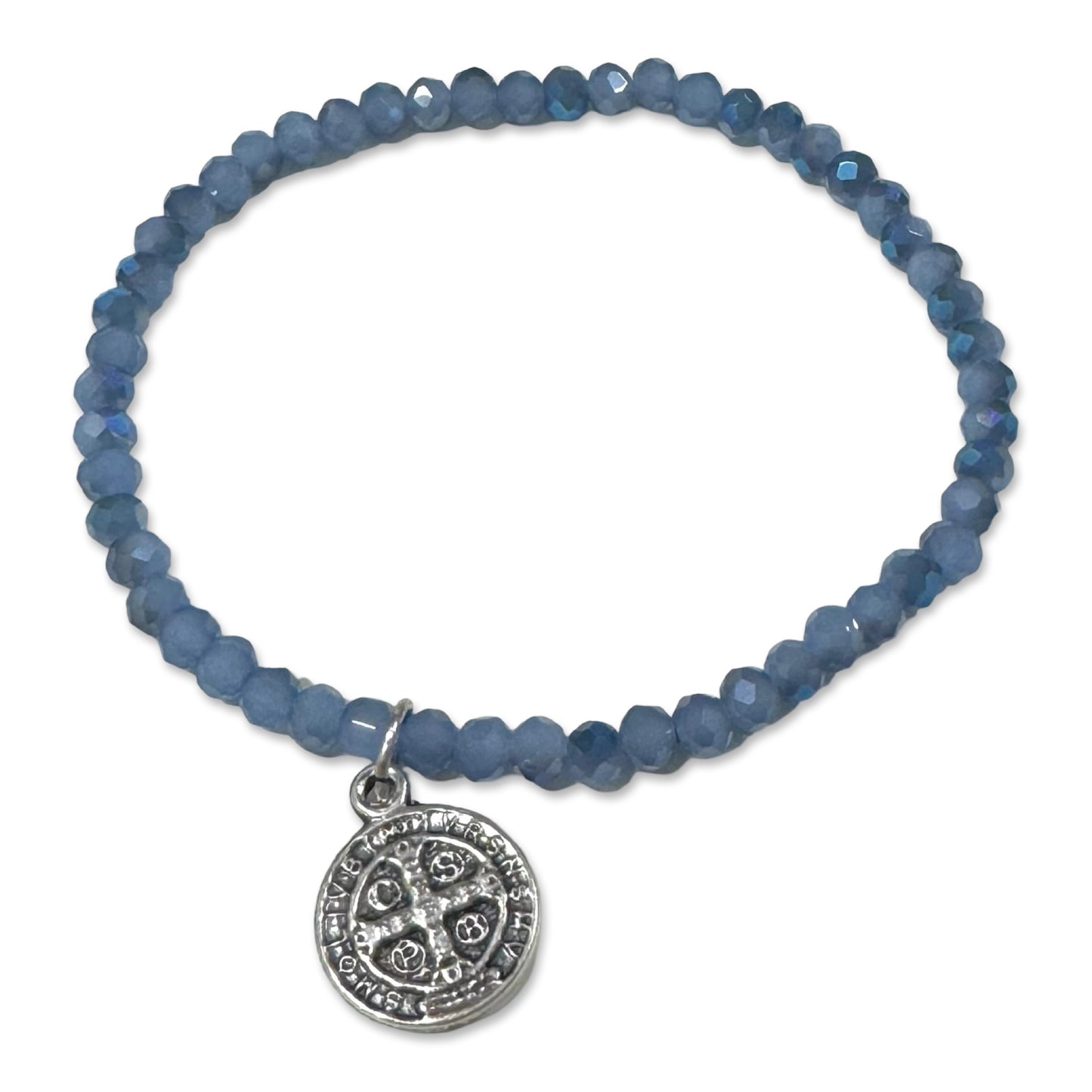 Colored Stretchy Crystal Bracelet with St. Benedict Medal