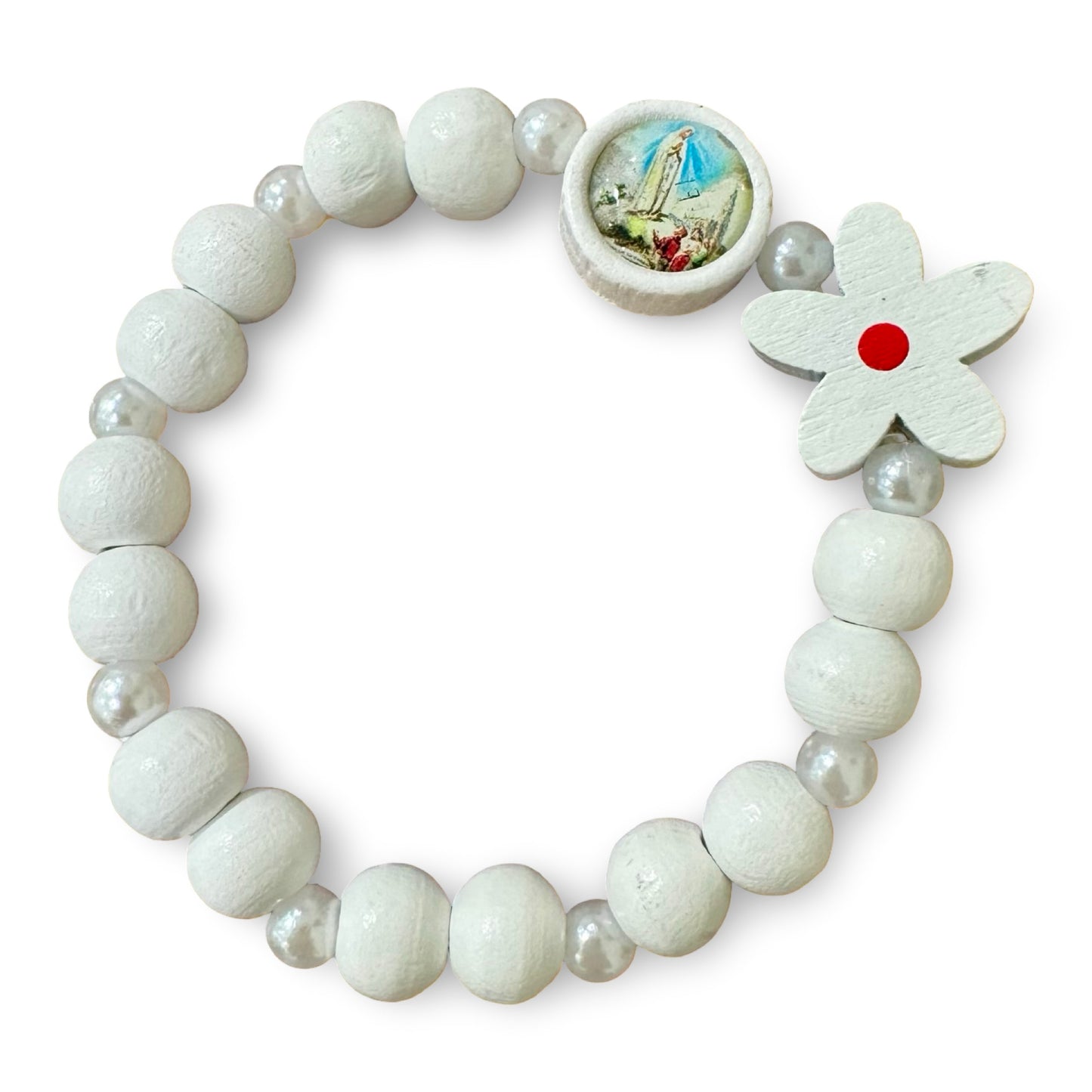 Wooden, Painted Fatima Bracelet with Flower of Assorted Colors