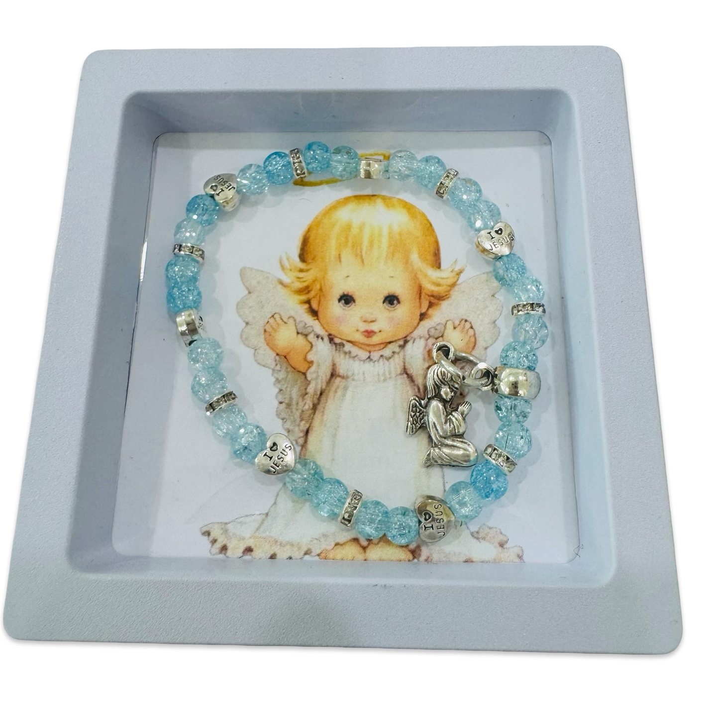 Crystal and Silver Guardian Angel Baby Bracelet in Case