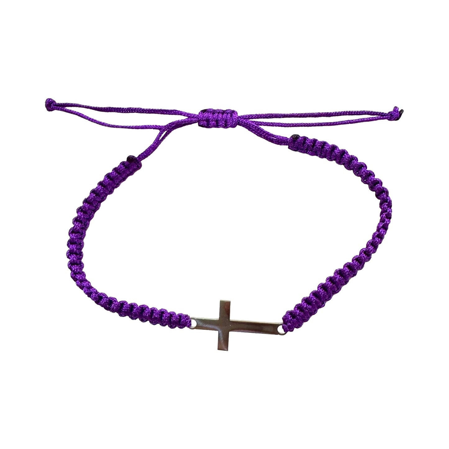 Braided Cord Adjustable Bracelet with Silver Cross