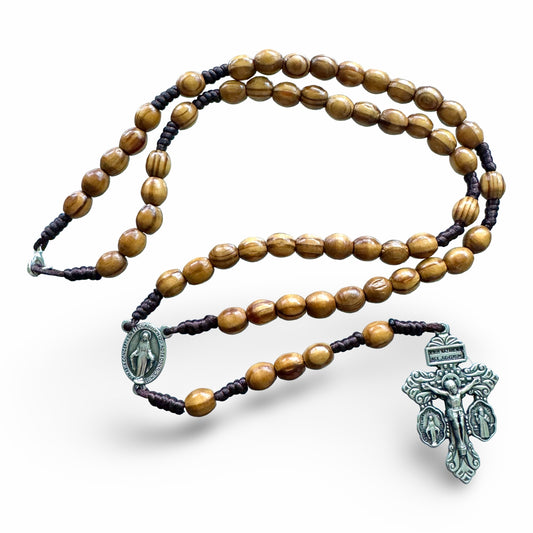 Olive Wood Miraculous Medal and Pardon Crucifix Rosary