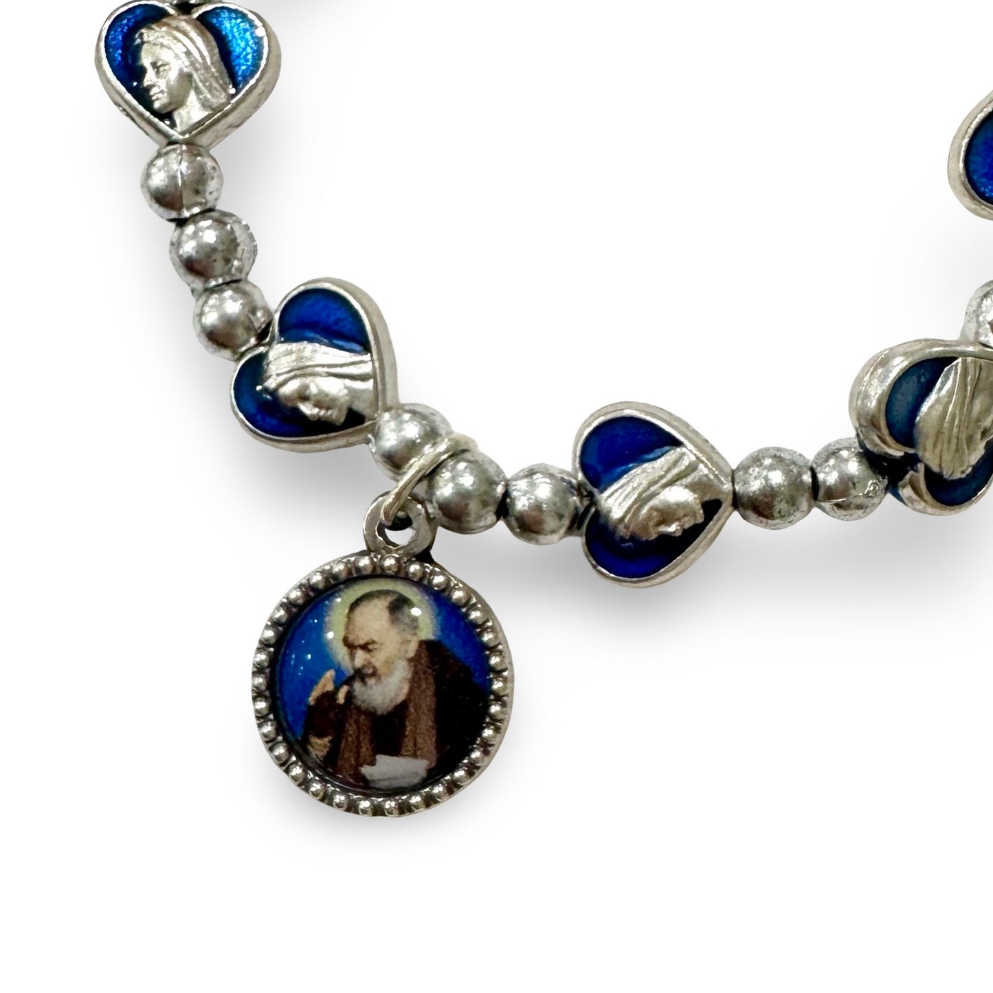 Padre Pio and Queen of Peace Blue Decade Bracelet