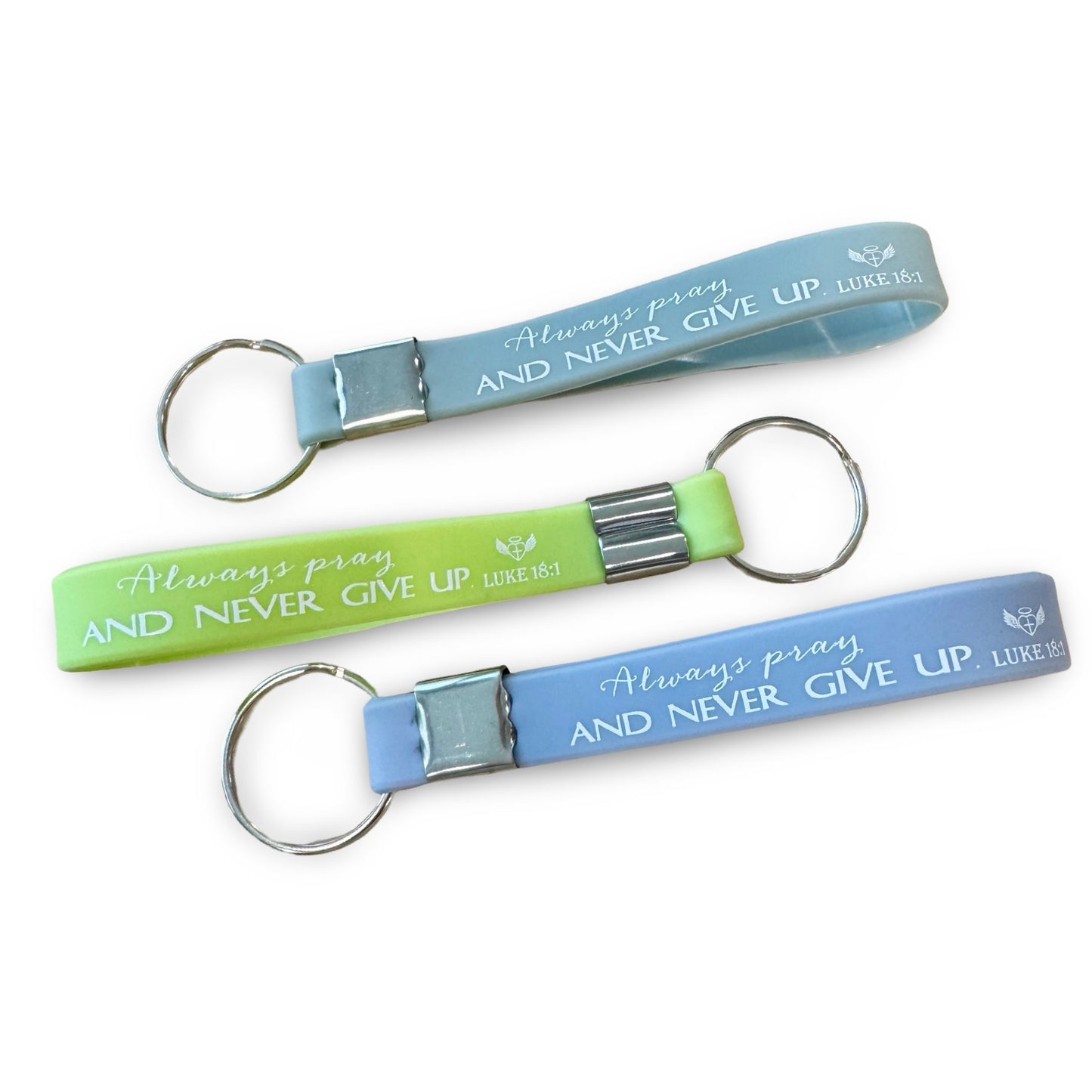 “Always Pray and Never Give Up” Silicone Bible Verse Keychain