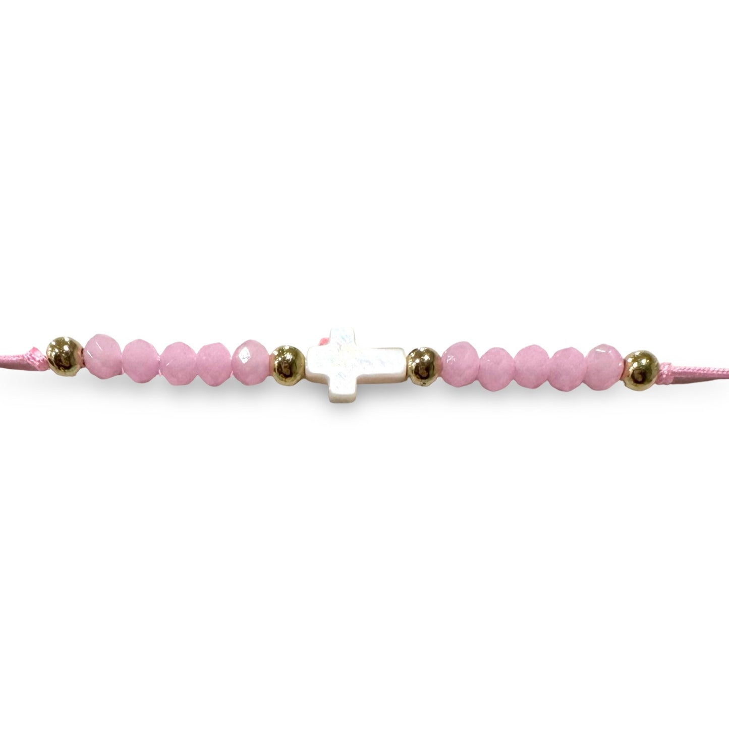 Adjustable String Bracelet with Pearl Cross and Copper Beads of Assorted Colors
