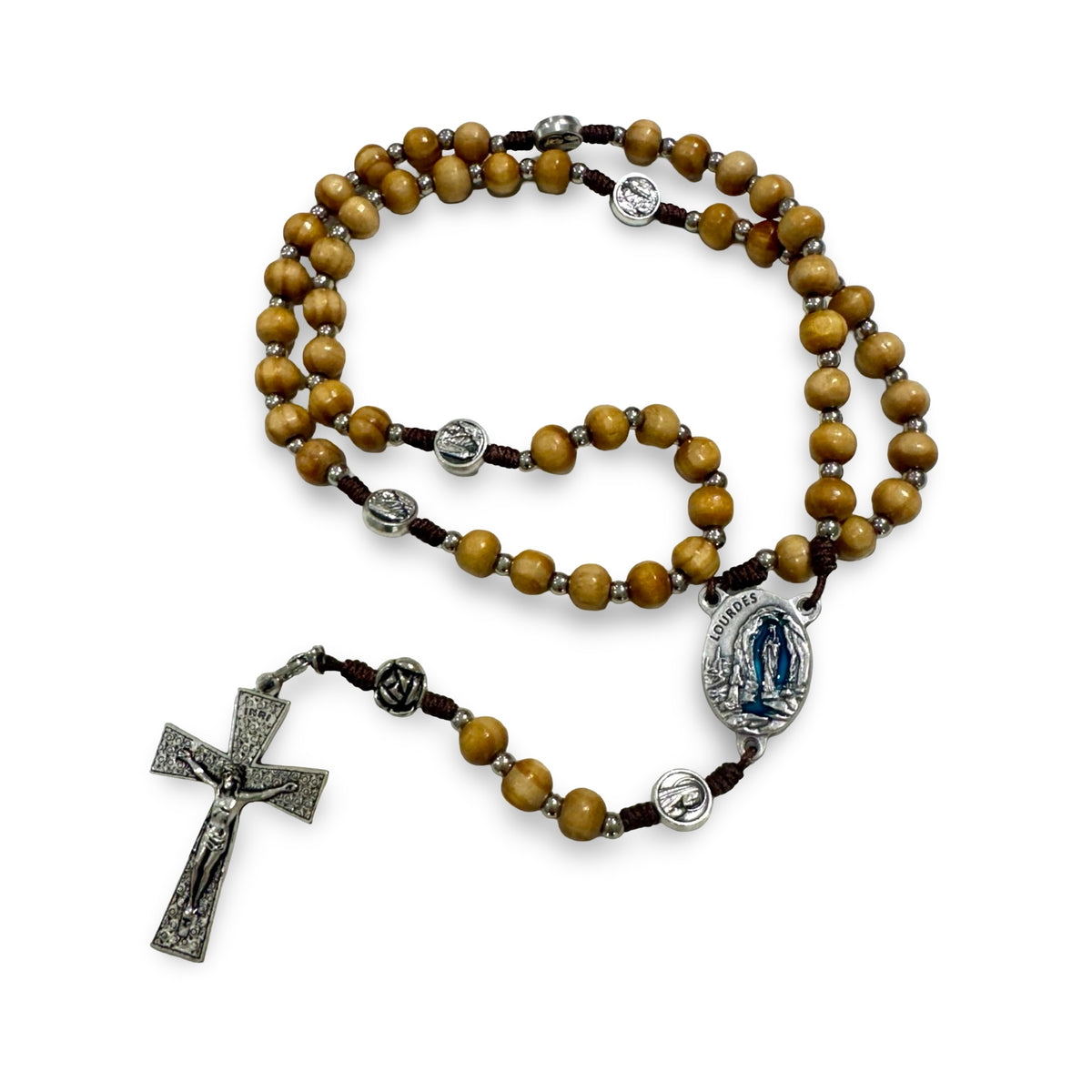 Wooden Rosary with Lourdes Water in Canvas Bag