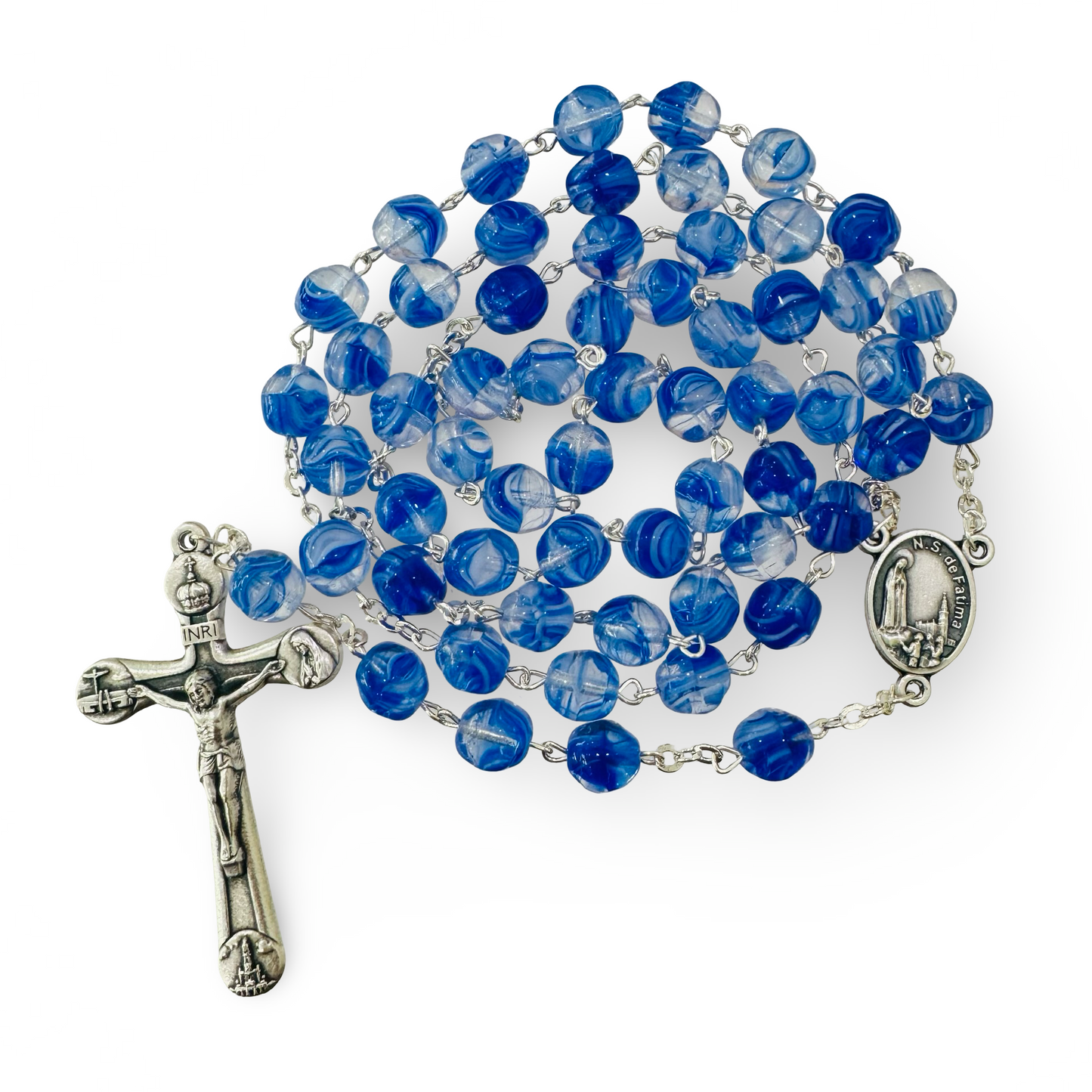 Large Marbled Crystal Bead Rosary with Soil from Fatima