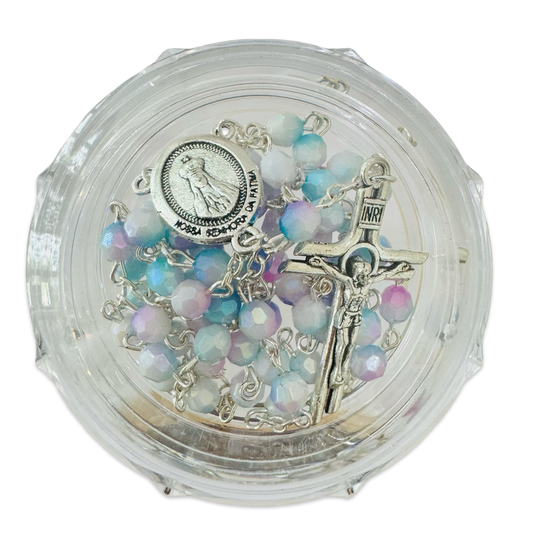Iridescent Faceted-Bead Fatima Rosary