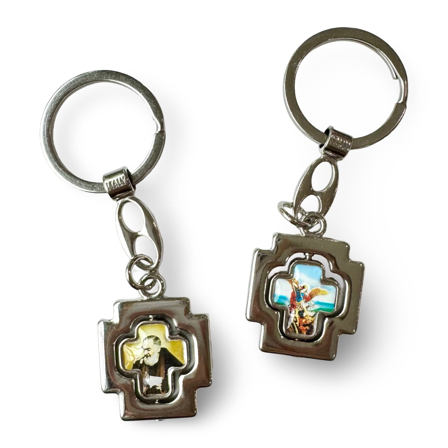 St. Michael and St. Padre Pio Rotating Keychain