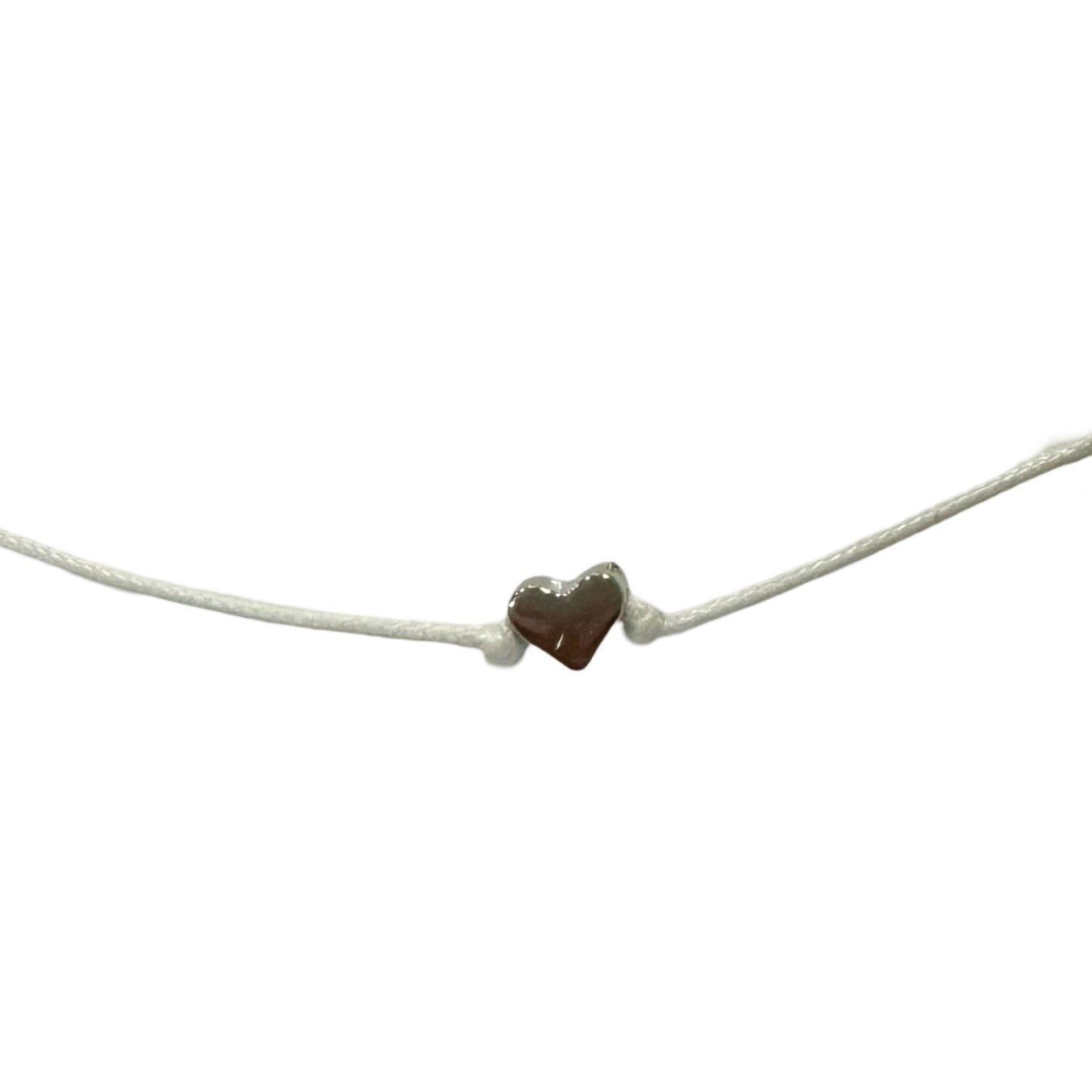 Adjustable String and Silver Heart Bracelet of Assorted Colors