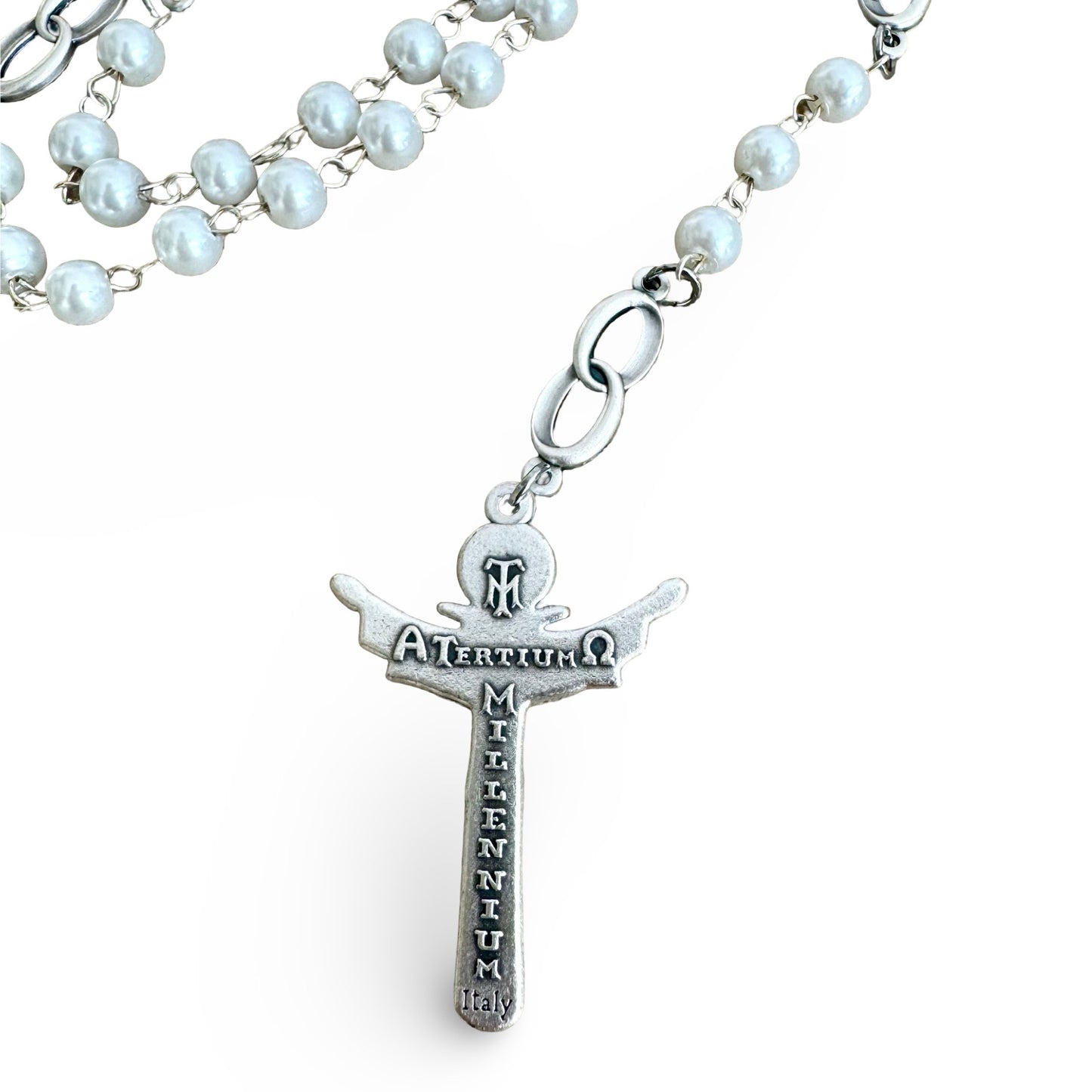 Pearl Wedding Rosary with Holy Family Medal