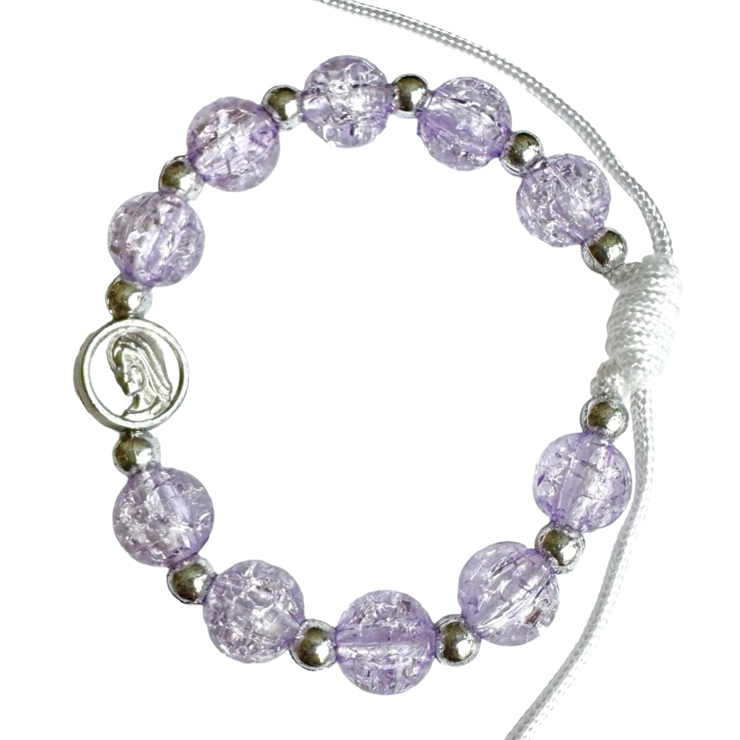Sparkly Purple Crystal Decade Bracelet of Assorted Medals