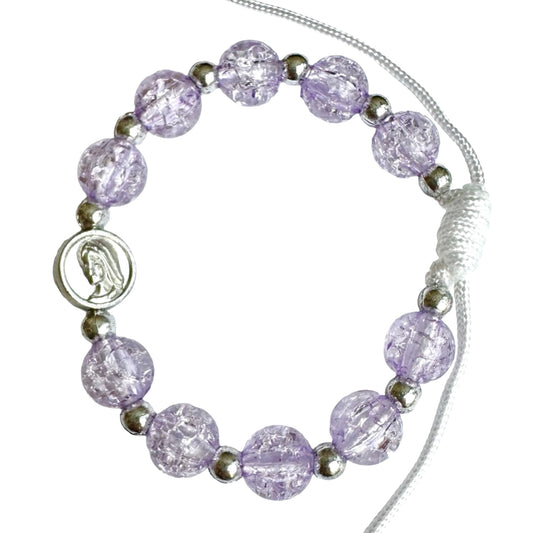 Sparkly Purple Crystal Decade Bracelet of Assorted Medals