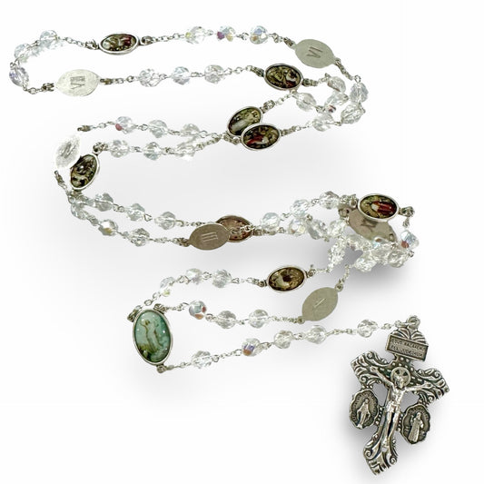 Crystal Stations of the Cross Chaplet with Colored Medals and Pardon Crucifix