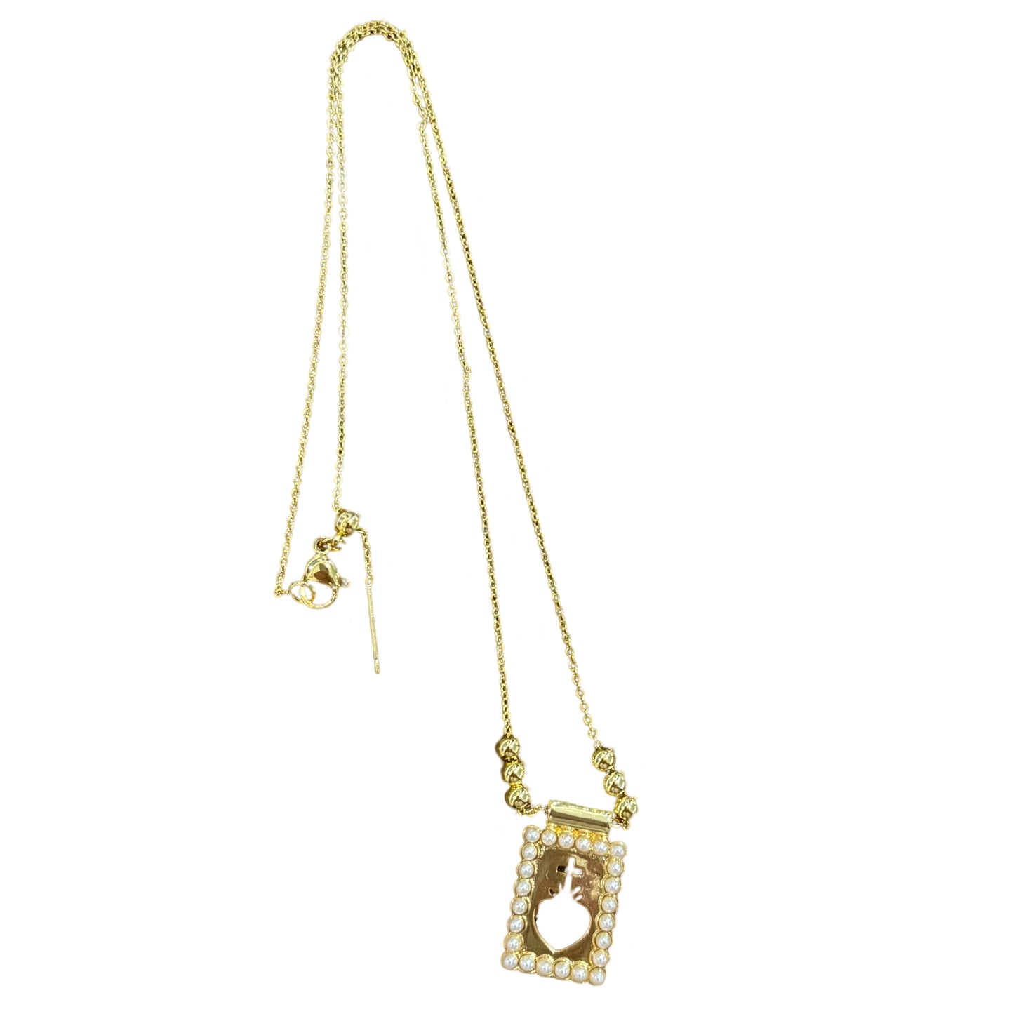 Gold Sacred Heart Necklace with Pearl Border