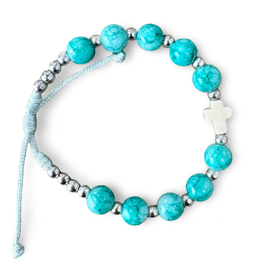 Marble Bead Queen of Peace Cord Bracelet With Colored Medal