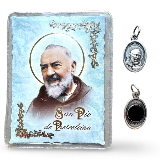 Oval Padre Pio Medal with Relic and Holy Card